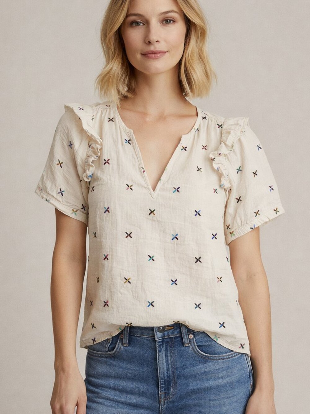 Madewell Embroidered Gazebo Top size Small Gauze Ivory Lightweight